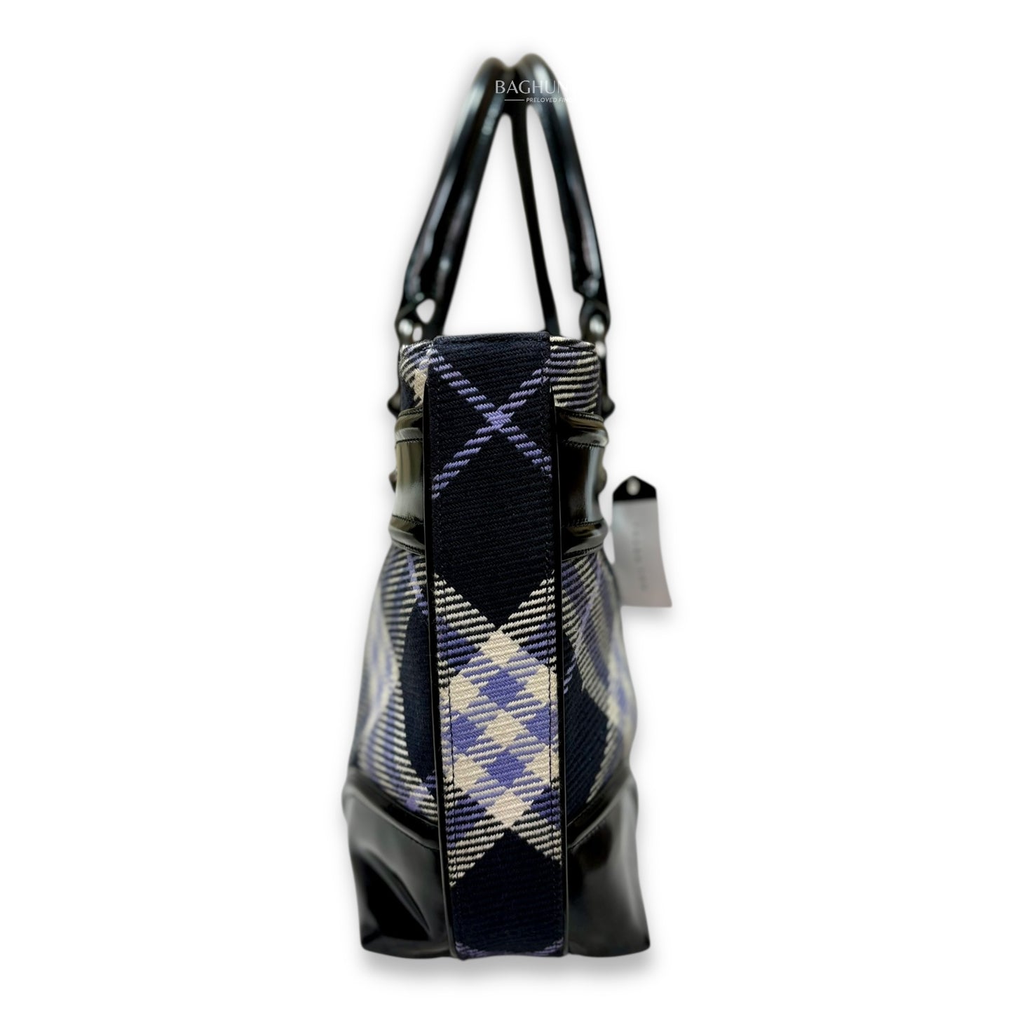 Burberry London Blue Label Plaid and Black Patent Leather Shoulder Bag