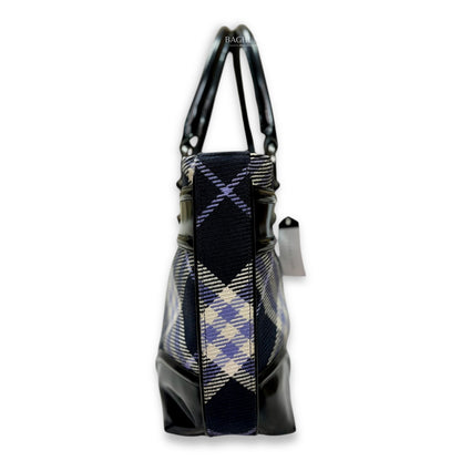 Burberry London Blue Label Plaid and Black Patent Leather Shoulder Bag