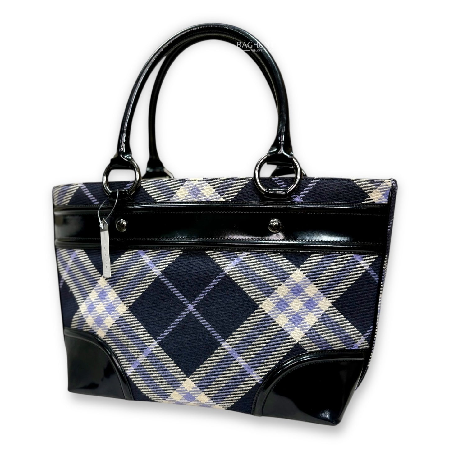 Burberry London Blue Label Plaid and Black Patent Leather Shoulder Bag