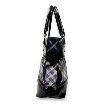 Burberry London Blue Label Plaid and Black Patent Leather Shoulder Bag