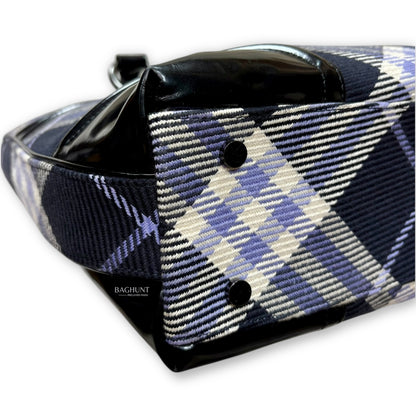 Burberry London Blue Label Plaid and Black Patent Leather Shoulder Bag
