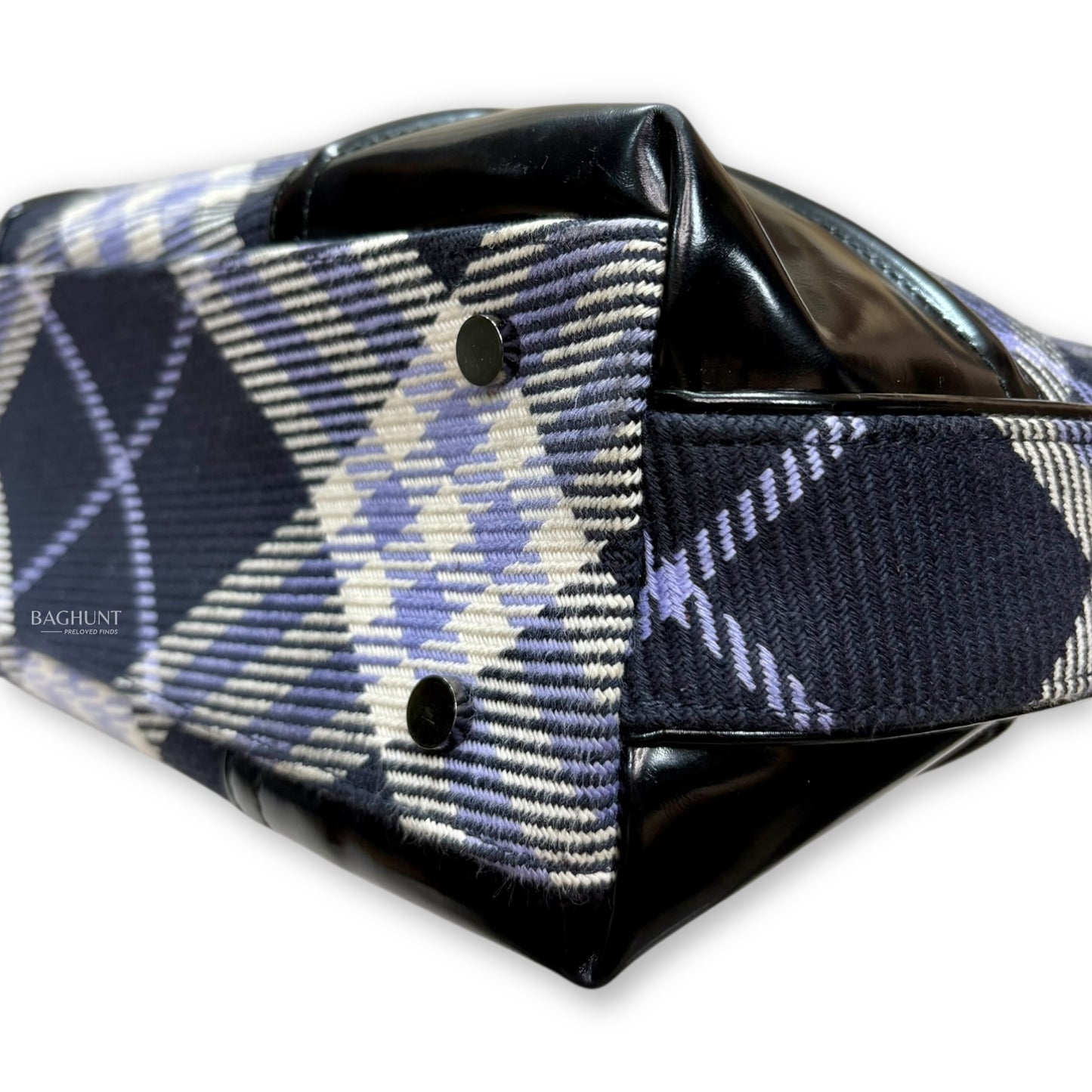 Burberry London Blue Label Plaid and Black Patent Leather Shoulder Bag