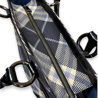 Burberry London Blue Label Plaid and Black Patent Leather Shoulder Bag