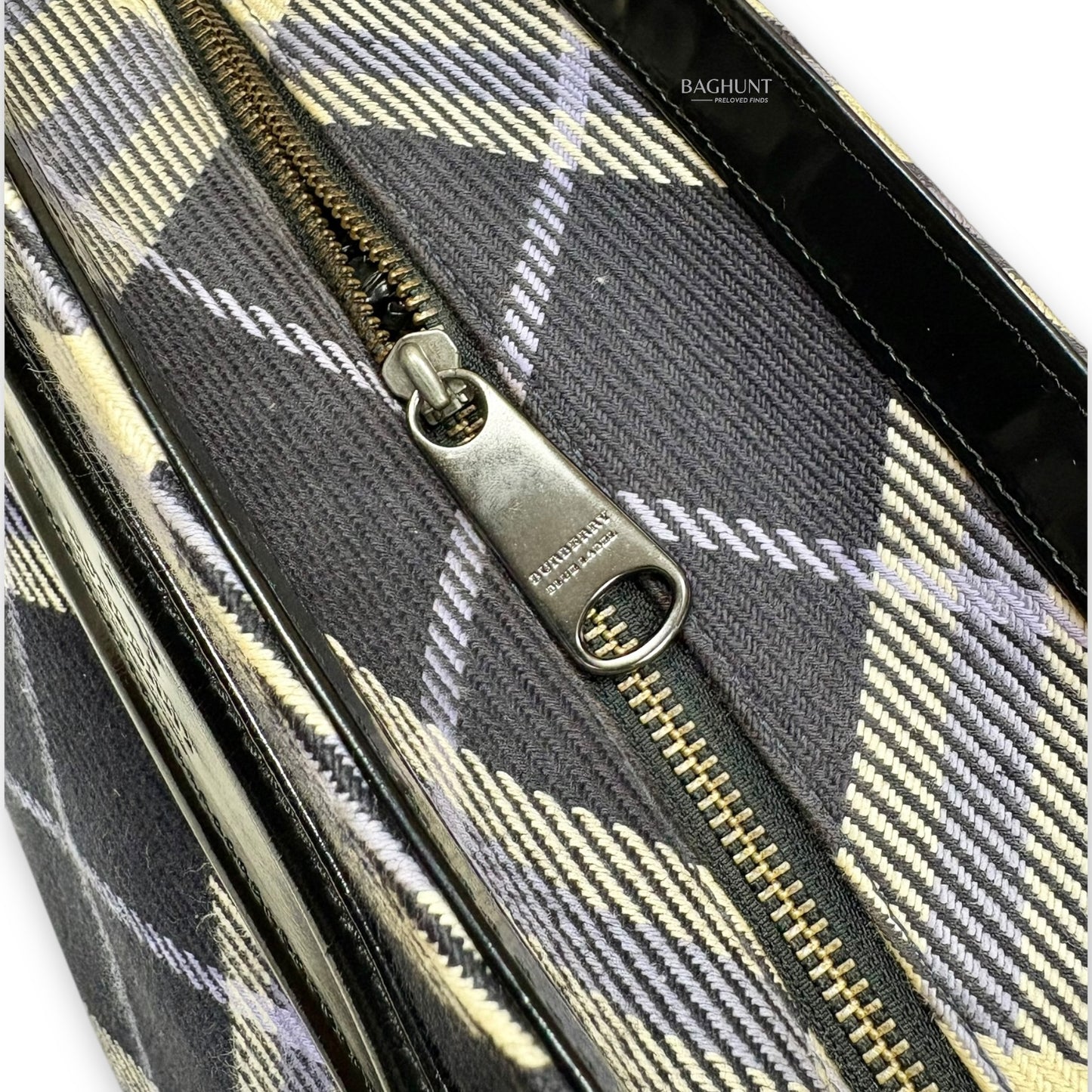 Burberry London Blue Label Plaid and Black Patent Leather Shoulder Bag