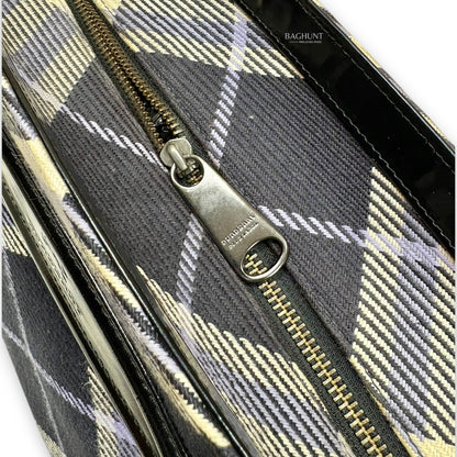 Burberry London Blue Label Plaid and Black Patent Leather Shoulder Bag