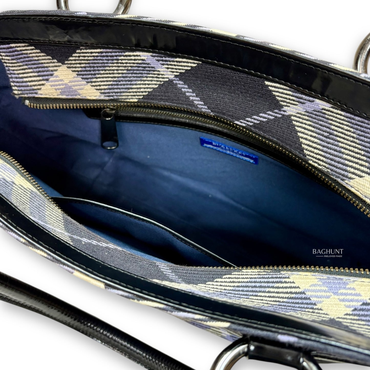 Burberry London Blue Label Plaid and Black Patent Leather Shoulder Bag