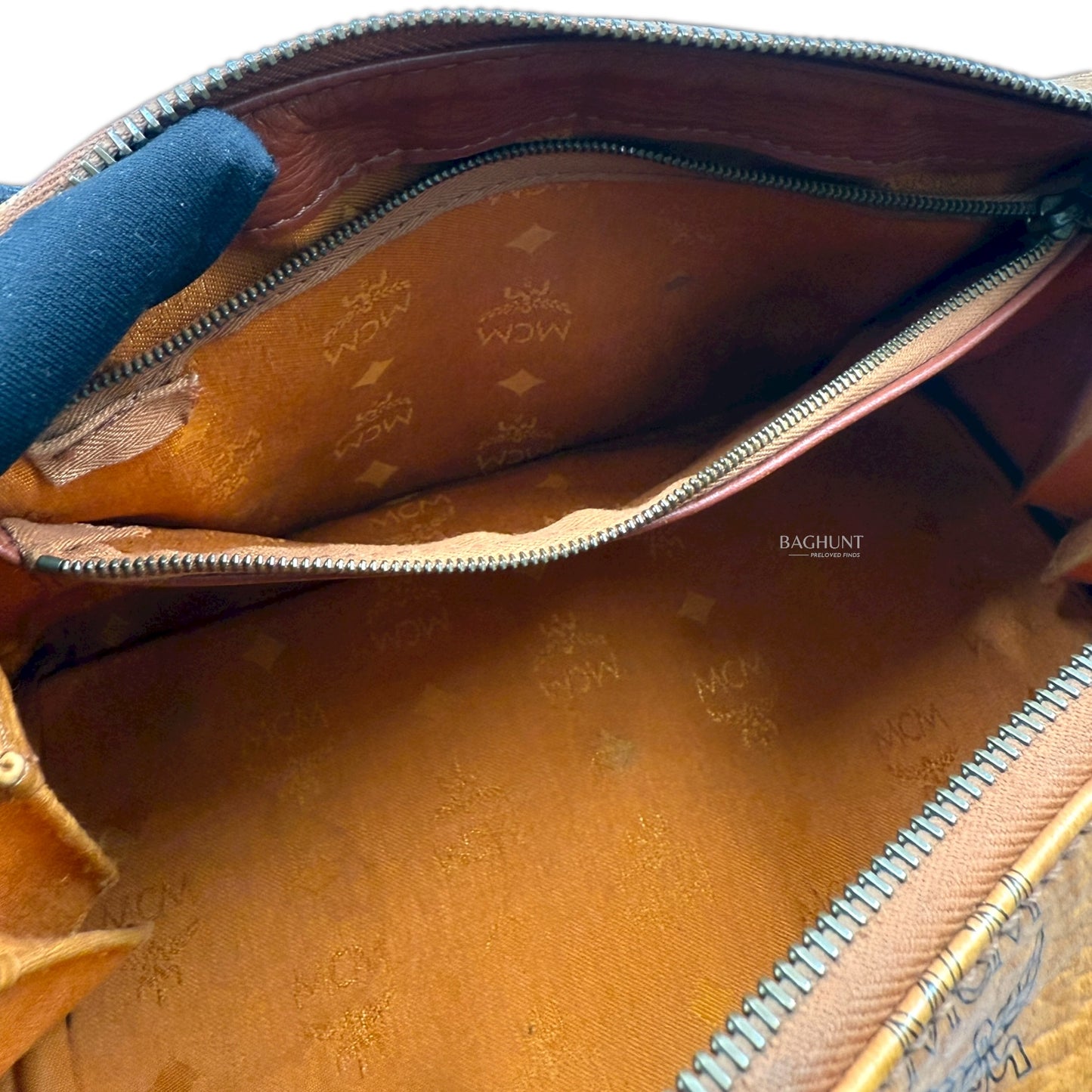 MCM Visetos Cognac Leather Boston Bag