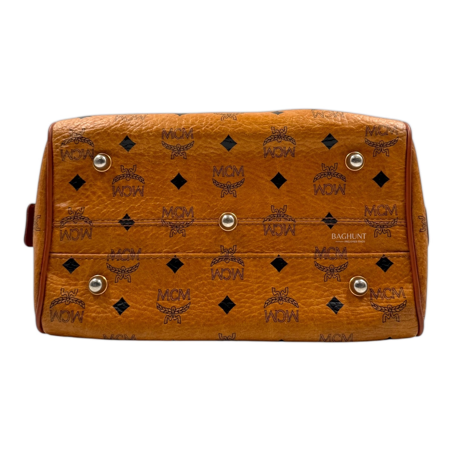 MCM Visetos Cognac Leather Boston Bag