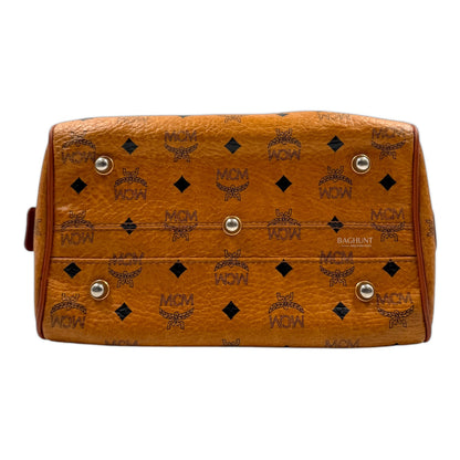 MCM Visetos Cognac Leather Boston Bag