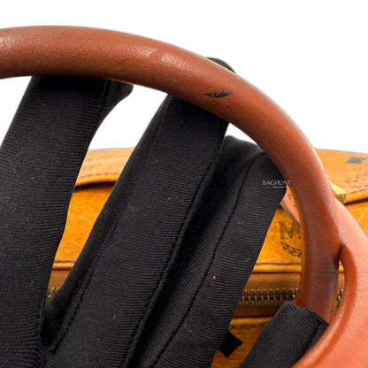 MCM Visetos Cognac Leather Boston Bag