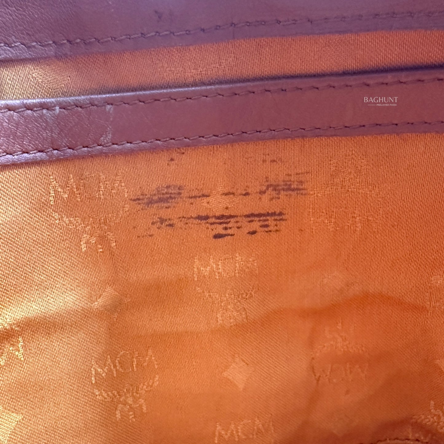 MCM Visetos Cognac Leather Boston Bag