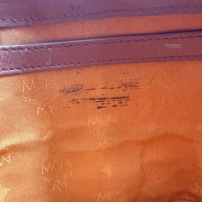 MCM Visetos Cognac Leather Boston Bag